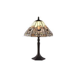 Calpe 1 Light Octagonal Table Lamp E27 With 30cm Tiffany Shade, White/Grey/Black/Clear Crystal/Aged Antique Brass