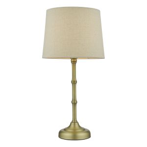 Cane 1 Light E14 Antique Brass Table Lamp C/W Natural Linen Drum Shade
