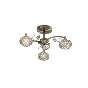 Cara Semi Flush 3 Light G9 Antique Brass/Crystal