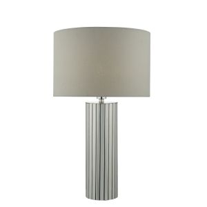 Cassandra 1 Light E27 Polished Chrome Plated Strips With Inline Switch C/W Grey Cotton Drum Shade