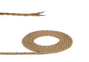 Cavo 1m Jute Brown Braided Twisted 2 Core 0.75mm Cable VDE Approved (qty ordered will be supplied as one continuous length)