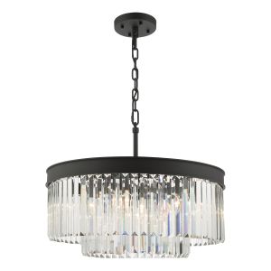 Celeus 6 Light E14 Anthracite Adjustable Chandelier With Clear Faceted Crystal Details