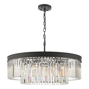 Celeus 8 Light E14 Anthracite Adjustable Chandelier With Clear Faceted Crystal Details