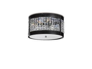 Celsa Flush Ceiling 3 Light E14 Polished Chrome/Black Faux Leather/Crystal