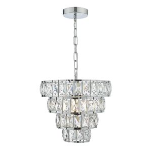 Cerys 1 Light E27 Polished Chrome Adjustable 4 Tier Pendant With Crystal Detail