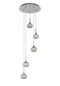 Chelsie Pendant 5 Light G9 Round Polished Chrome/Clear Beaded Glass