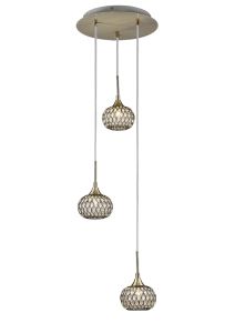 Chelsie Pendant 3 Light G9 Round Antique Brass/Clear Beaded Glass