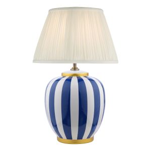 Circus 1 Light E27 Blue & White Ceramic Table Lamp With Inline Switch C/W Ulyana Ivory Faux Silk Pleated 35cm Shade