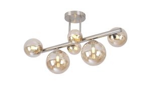 Cisko Semi Flush Ceiling Light, 6 x G9, Satin Nickel, Amber Plated Glass