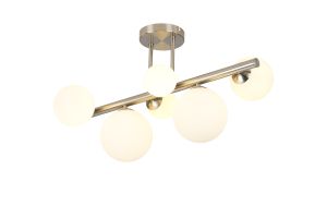 Cisko Semi Flush Ceiling Light, 6 x G9, Satin Nickel, Opal Glass