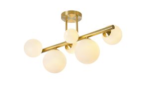 Cisko Semi Flush Ceiling Light, 6 x G9, Satin Gold, Opal Glass