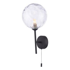 Cohen 1 Light G9 Matt Black Wall Light With Pull Switch C/W Clear Clear Dimpled Glass Shade