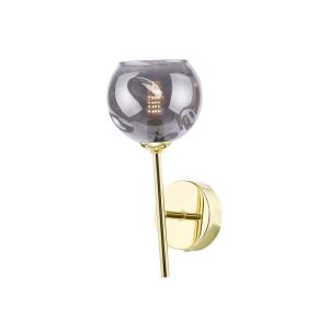 Cohen 1 Light G9 Polished Gold Wall Light With Pull Switch C/W Smoked Organic Glass Shade