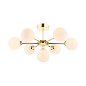 Cohen 7 Light G9 Polished Gold Semi Flush Fitting C/W Opal Glass Shades