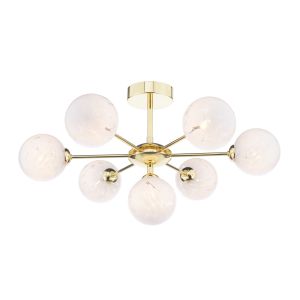 Cohen 7 Light G9 Polished Gold Semi Flush Fitting C/W White Confetti Glass Shade