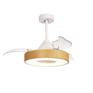 Coin Mini 45W LED Dimmable Ceiling Light With Built-In 25W DC Reversible Fan, Remote & APP Control, Wood, 2500lm, 5yrs Warranty