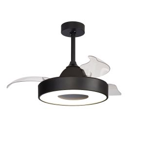 Coin Mini 45W LED Dimmable Ceiling Light With Built-In 25W DC Reversible Fan, Remote & APP Control, Black, 2500lm, 5yrs Warranty