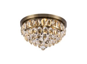 Coniston Flush Ceiling, 3 Light E14, Antique Brass/Crystal