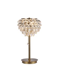 Coniston Table Lamp, 2 Light E14, Antique Brass/Crystal
