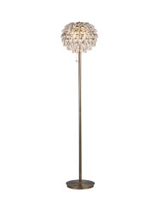 Coniston Floor Lamp, 3 Light E14, Antique Brass/Crystal