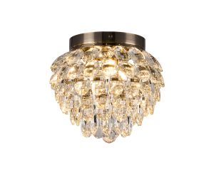 Coniston IP Ceiling, 3 Light G9, IP44, Antique Brass/Crystal