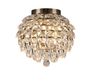 Coniston IP Ceiling, 5 Light G9, IP44, Antique Brass/Crystal