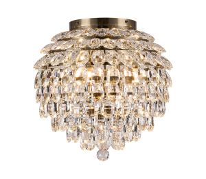Coniston IP Ceiling, 8 Light G9, IP44, Antique Brass/Crystal