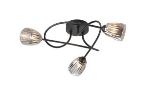 Connie Flush Ceiling, 3 Light G9, Satin Black/Smoke Glass