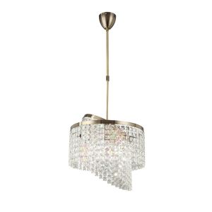 Cortina Telescopic Pendant 6 Light G9 With Adjustable Rings Antique Brass/Crystal