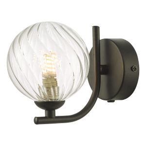 Cradle 1 Light G9 Matt Black Wall Light C/W Clear Twisted Style Closed Glass Shade