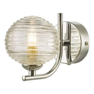 Cradle 1 Light G9 Polished Chrome Wall Light C/W Clear Closed Ribbed Glass Shade