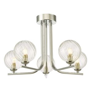 Cradle 5 Light G9 Polished Chrome Semi Flush Ceiling Light C/W Clear Twisted Style Closed Glass Shade
