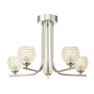 Cradle 5 Light G9 Polished Chrome Semi Flush Ceiling Light C/W Clear Dimpled Open Style Glass Shade