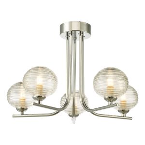Cradle 5 Light G9 Polished Chrome Semi Flush Ceiling Light C/W Clear Closed Ribbed Glass Shade