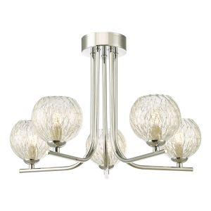 Cradle 5 Light G9 Polished Chrome Semi Flush Ceiling Light C/W Clear Glass Shade & Inner Wire Detail