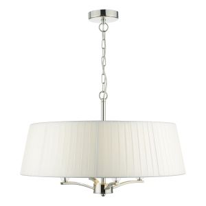 Cristin 4 Light E14 Antique Brass Adjustable Pendant With Ivory Faux Silk Ribbon Shade