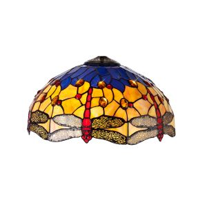 Crown Tiffany 40cm Shade Only Suitable For Pendant/Ceiling/Table Lamp, Blue/Orange/Crystal