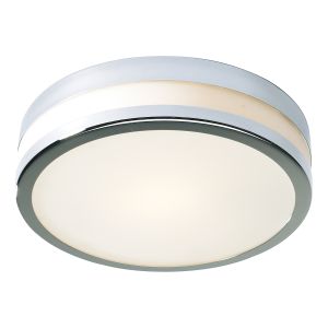 Cyro 1 Light E14 Polished Chrome Small Bathroom IP44 Flush Fitting With Opal Glass