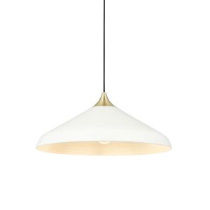 Tara 1 Light E27 White Coned Adjustable Pendant With Brushed Brass Detail