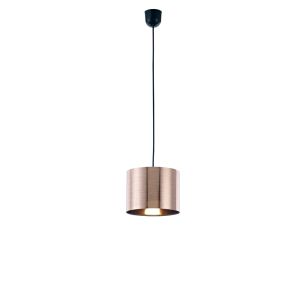 Dako Black Pendant 1 Light E27 With 200 x 150mm Metallic Copper Finish Cylinder Shade, c/w Ceiling Bracket