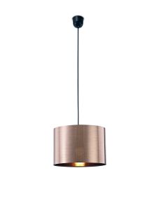 Dako 30cm Black Pendant 1 Light E27 With 300 x 200mm Metallic Copper Finish Cylinder Shade, c/w Ceiling Bracket