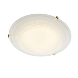 Damask 2 Light E27 Brass 40cm Flush Fitting With Polished Brass Clips C/W With White Alabaster Glass Shade