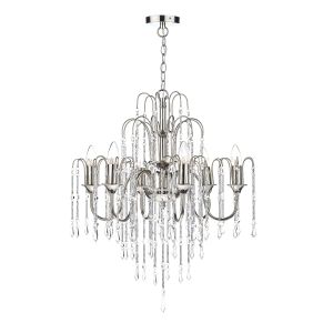 Daniella 6 Light E14 Polished Nickel Adjustable Chandelier Pendant Dual Mount With Cascading Crystal Beads