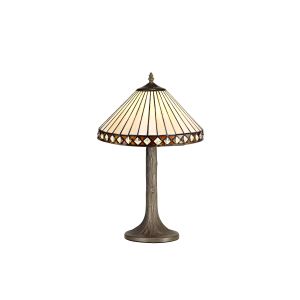 Dareham 1 Light Tree Like Table Lamp E27 With 30cm Tiffany Shade, Amber/Ccrain/Crystal/Aged Antique Brass