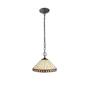 Dareham 2 Light Downlighter Pendant E27 With 30cm Tiffany Shade, Amber/Ccrain/Crystal/Aged Antique Brass