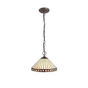 Dareham 3 Light Downlighter Pendant E27 With 30cm Tiffany Shade, Amber/Ccrain/Crystal/Aged Antique Brass