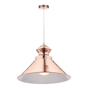 Dauphine 1 Light E27 Copper Adjustable Pendant With White Gloss Inner Liner