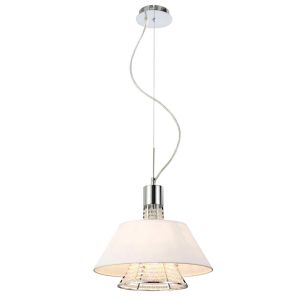 Davina Pendant With White Shade 2 Light G9 Polished Chrome/Crystal