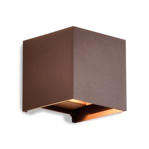 Davos Square Wall Lamp Dimmable, 2 x 6W LED, 2700K, 1100lm, IP54, Rust Brown, 3yrs Warranty
