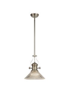 Davvid 1 Light Pendant E27 With 30cm Cone Glass Shade, Polished Nickel/Clear